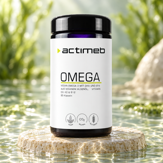 actimeb OMEGA | Veganes Omega-3 mit D3, K2 & B12 | 90 Kapseln